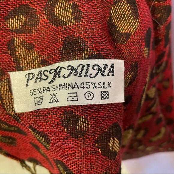 Pashmina Scarf Silk Blend Wrap Red Leopard Animal Print Fringe Shawl - Picture 2 of 10